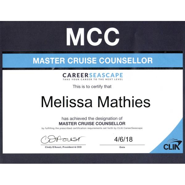 CLIA Master Cruise Counsellor Cerificate-WEB